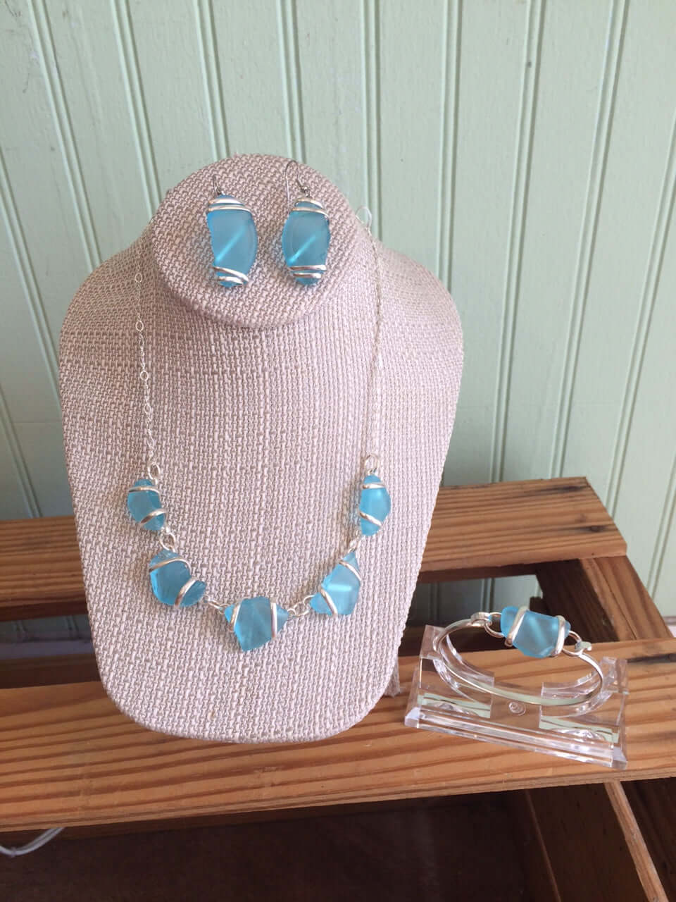 Sea Glass Necklace and Earrings Set Coastal Jewelry